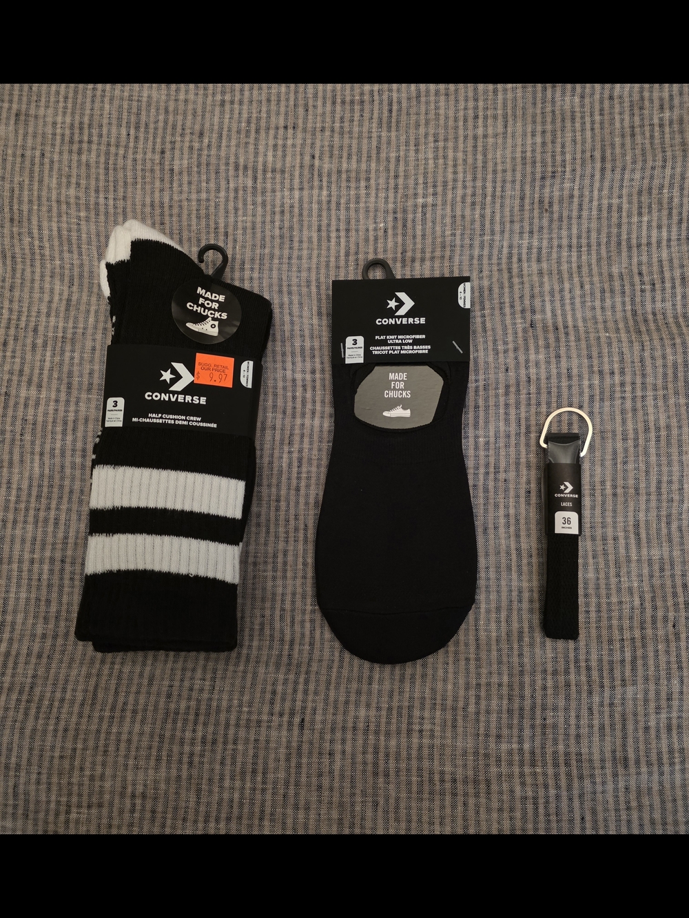 Converse Black & White Athletic Crew , No-Show Sock And Laces Lot